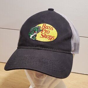 Bass Pro Shops Hat Baseball Cap Strap Black Grey Mesh Snap Back Genuine